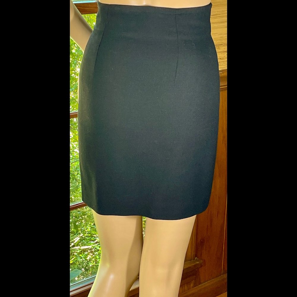 ▪️VTG▪️LAGERFELD▪️1990's Black Textured Asymmetric Seam Wool Mini Skirt - Picture 2 of 6